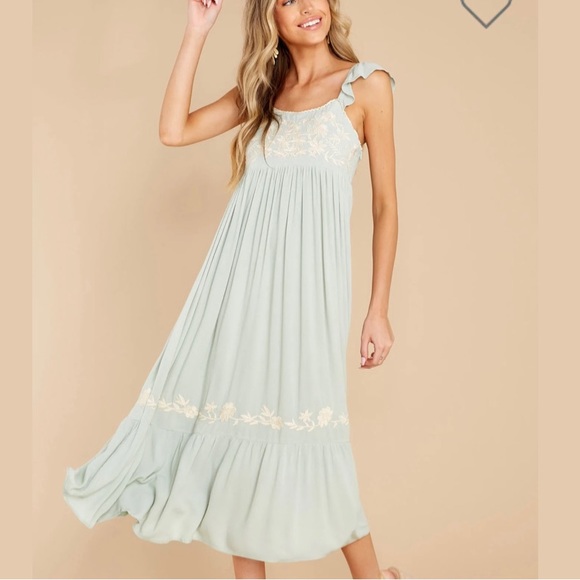 Sage Green Embroidered Floral Maxi Dress - Picture 6 of 6